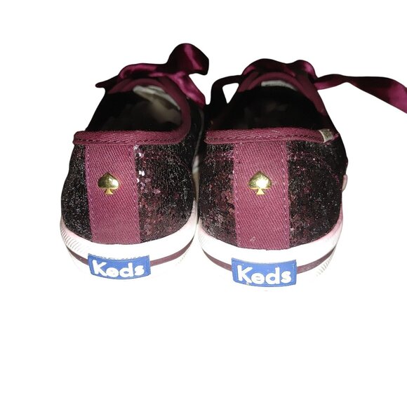 Keds x Kate Spade New York Champion Glitter Size Glitter Sneakers Black Burgundy - Picture 15 of 16